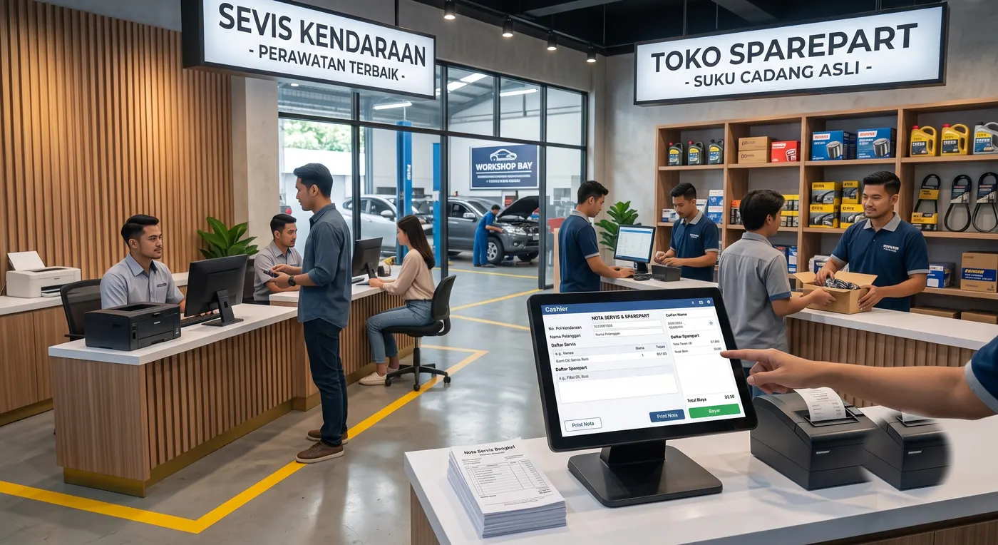 Aplikasi Kasir Bengkel dengan Nota Servis & Sparepart