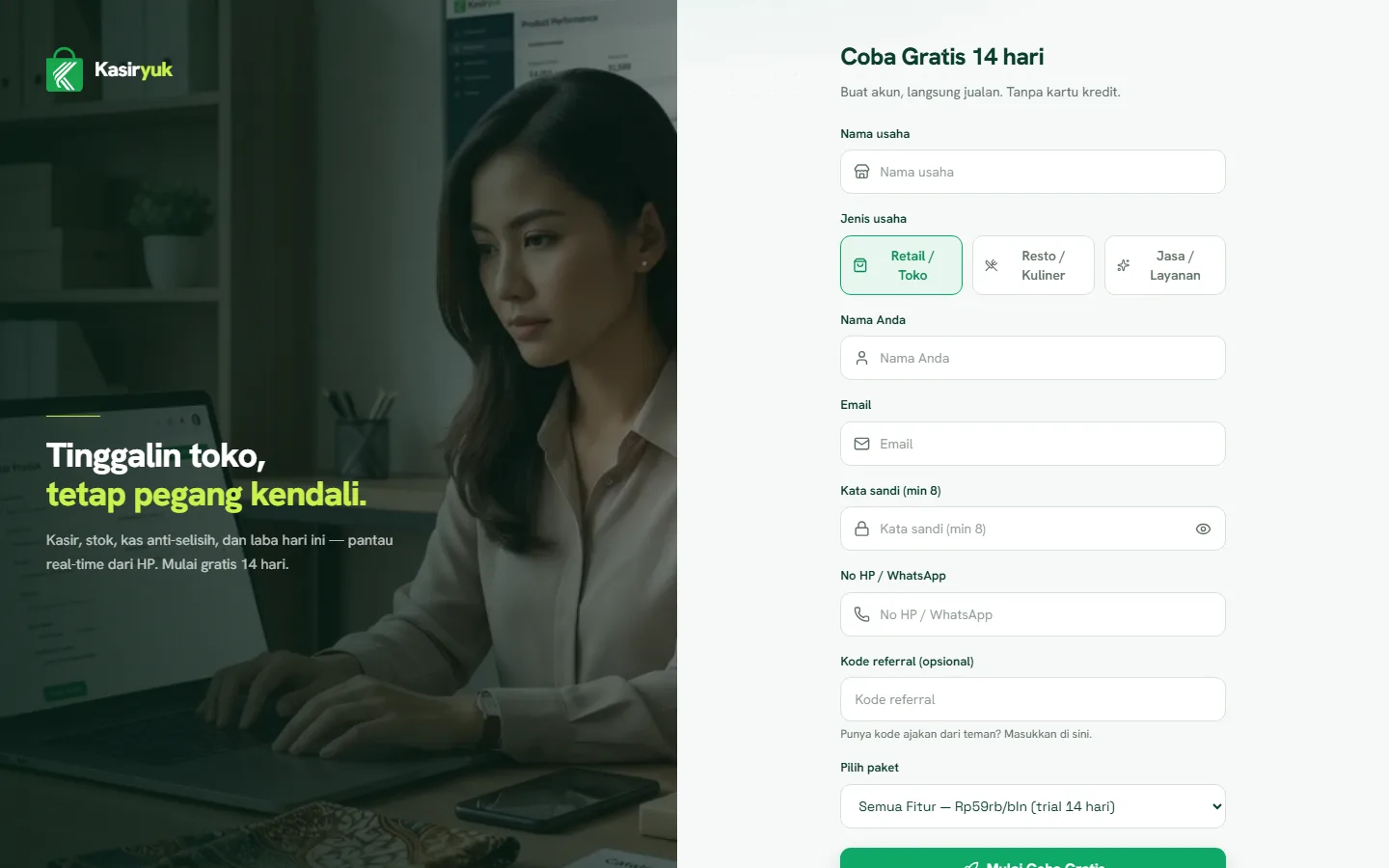 Halaman daftar akun KasirYuk